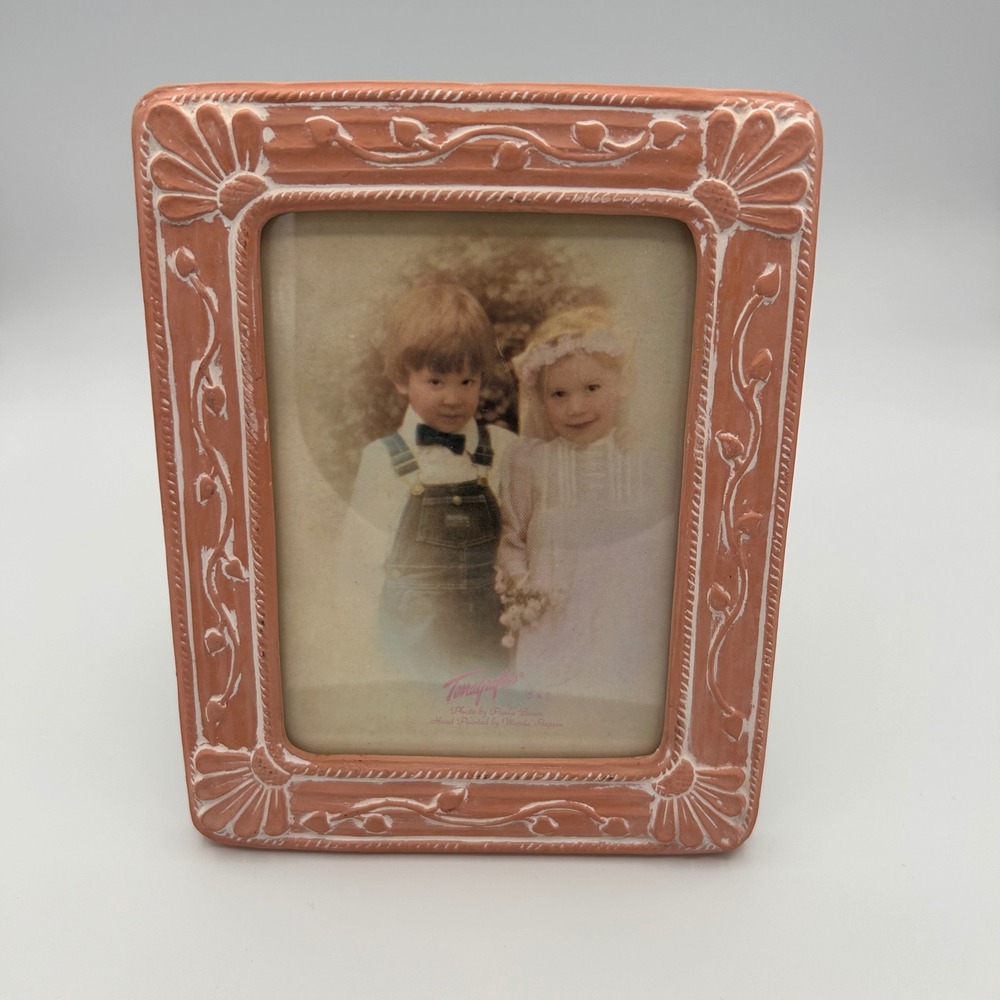 Terragrafics Boho Photo Frame 5x7 Terracotta Floral Ceramic Vintage 1987